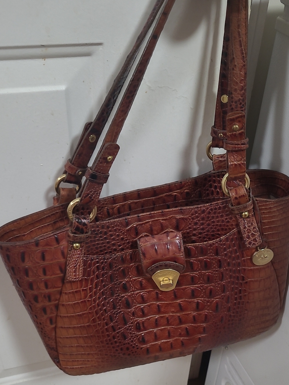 Brahmin Collette Pecan Melbourne Crocodile-Embossed Leather Shoulder Bag